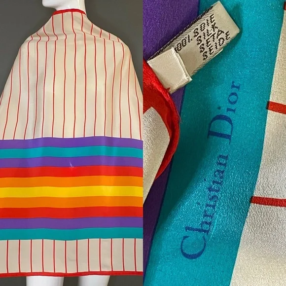 Stunner Christian Dior Silk Scarf Rainbow Print Large 34 In Exc Cond Pride - Picture 1 of 9